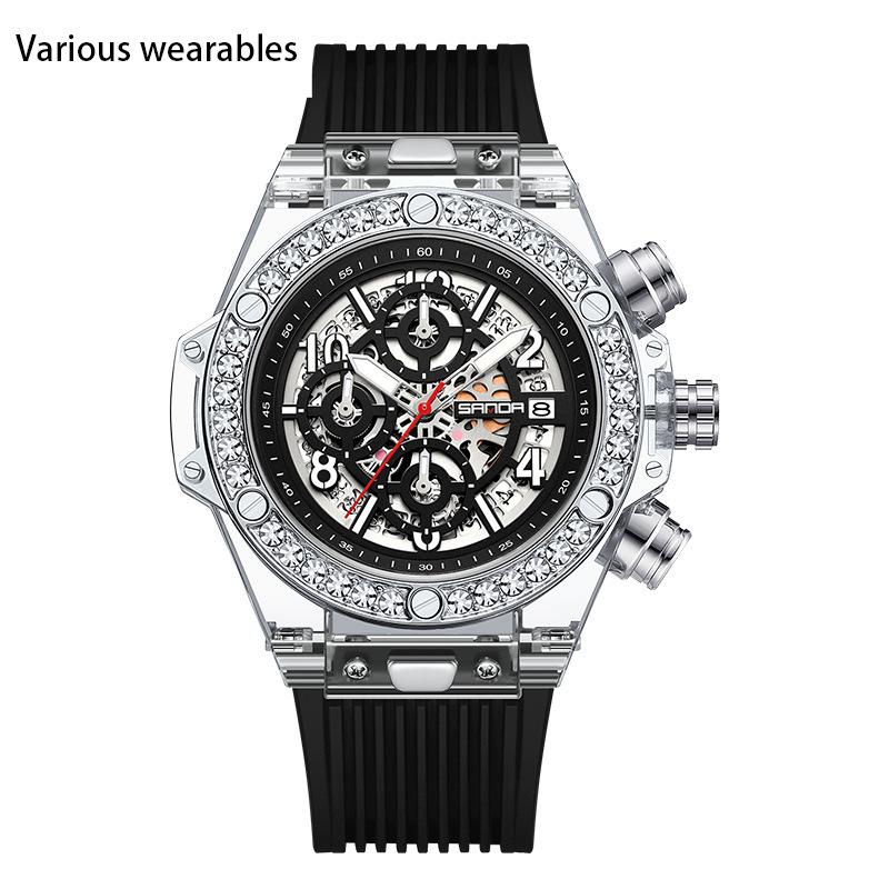 

Новые кварцевые часы, модные трендовые мужские часы с календарем, светящиеся часы с перспективным окошком