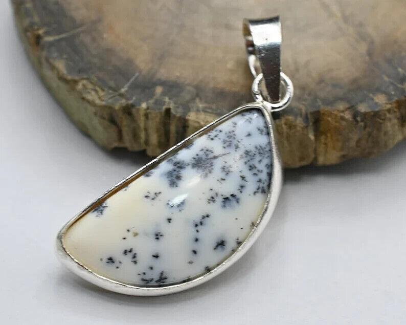 925 Sterling Silver Necklace Natural Dendrite Opal Gemstone Pendant