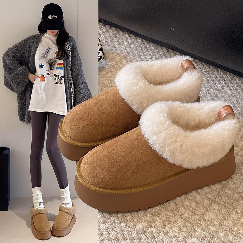 7Cm inner height increase snow boots low-top winter cotton shoes women's 2025 new thick-soled one-pedal outer wear fluffy shoes~