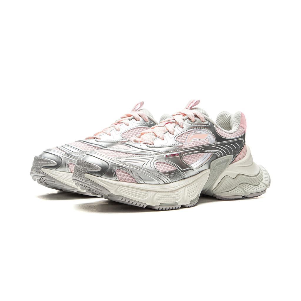 Li Ning Xingji Cushioning Abrasion Resistant Breathable Low Top Chunky Sneakers Women's Silver White Pink AGCV354-3