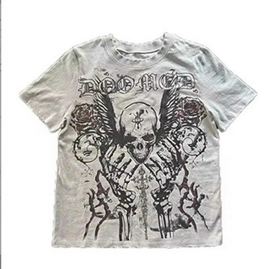 

Ретро Футболка С Принтом Черепа Большого Размера Свободного Кроя - Темный Панк Y2K 90-е Уличная Одежда M