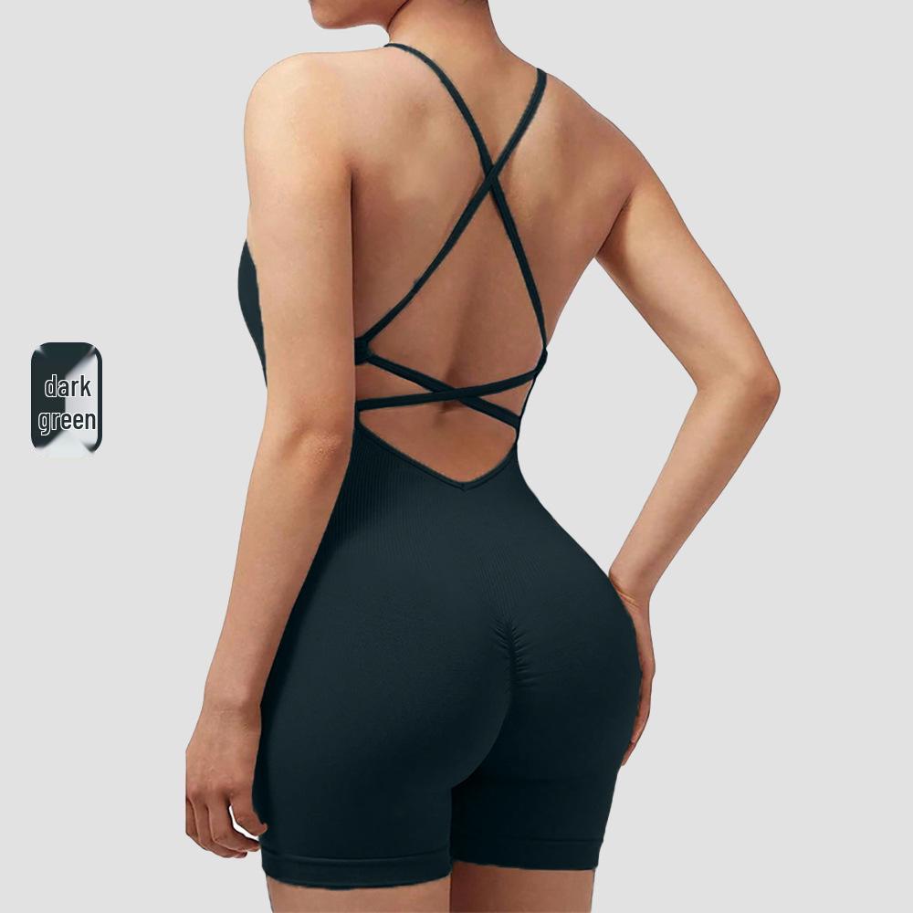 Seamless Peach Butt Yoga Bodysuit with Spaghetti Straps and Open Back