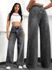 Women's Elastic Waist Straight Leg Denim Jeans - European American Style