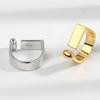 S925 Silver Women Geometric Rectangular Smooth Open Ring Minimalist Personalized Texture Band