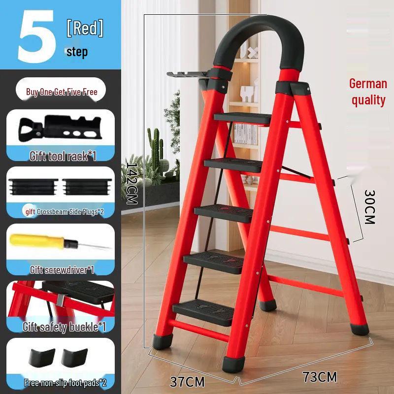 Multi-Functional Telescopic A-Frame Folding Ladder - Thick Carbon Steel Step Ladder for Indoor Use