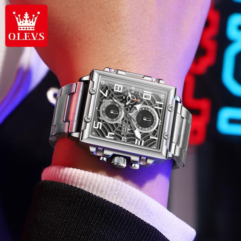 Business Men Watch Waterproof Luminous Calendar Chronograph Square Men's Watch Stainless Steel Quartz Men Watch Reloj