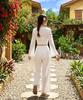Helingbon Punching Wrap Long Sleeve Wide Pants Beach Set Hj201