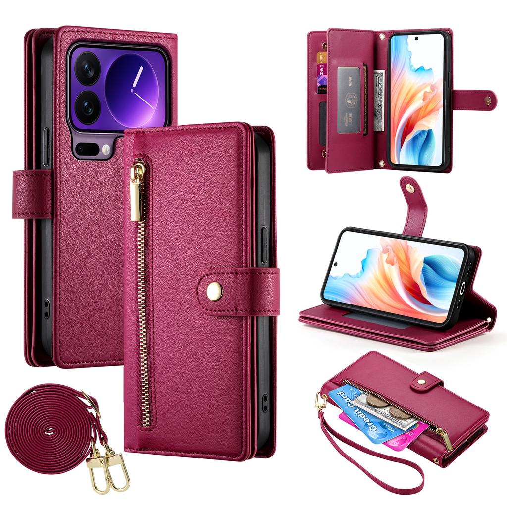 For Xiaomi 17 Pro Case Zipper Pocket Wallet Leather Phone Cover with Straps