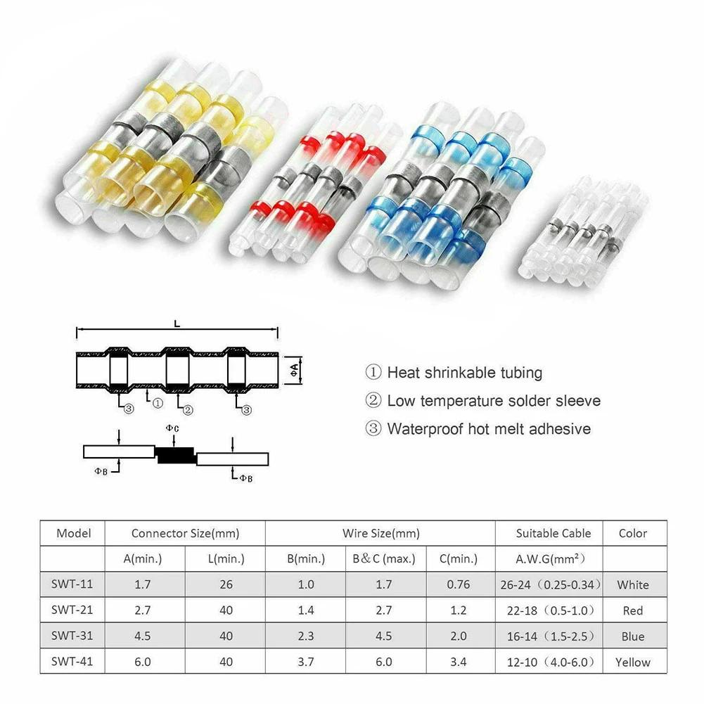 400PCS Solder Seal Sleeve Heat Shrink Butt Wire Connectors Terminal Waterproof Kit Insulated Wire Connector Terminal Kit