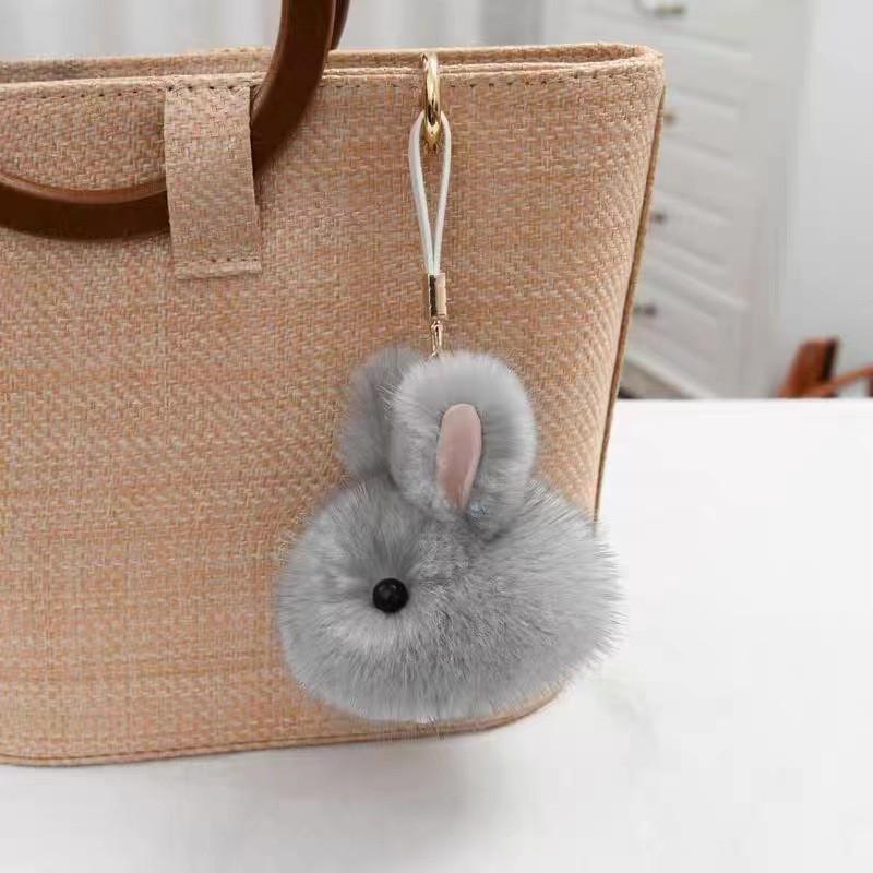 Mini Jade Rabbit Plush Keychain - Cute Cartoon Doll with Mink Fur