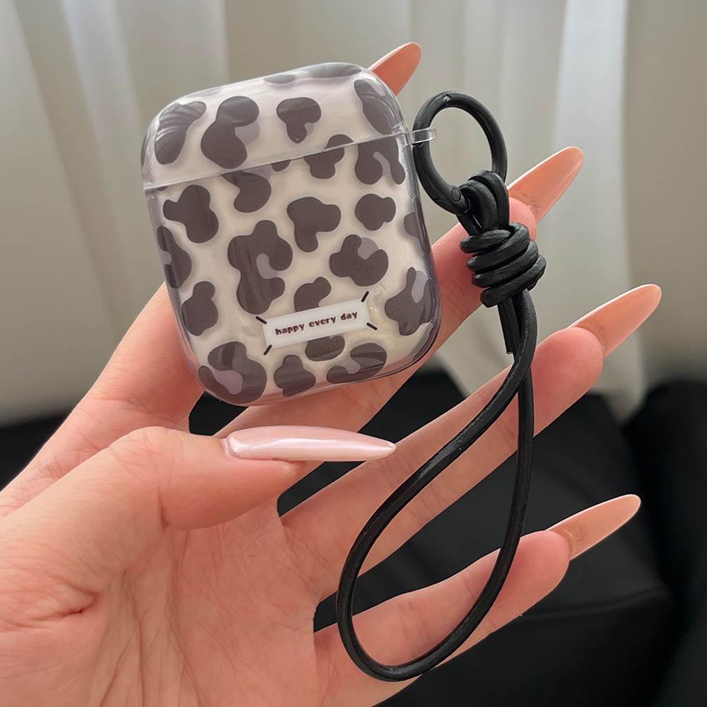 Transparante Luipaardprint Case voor AirPods Pro3 Cover met Lanyard voor AirPods 4 Pro 1 2 3 Pro2 Generatie Zachte TPU Oordopjes Cases For AirPods 4 grijs