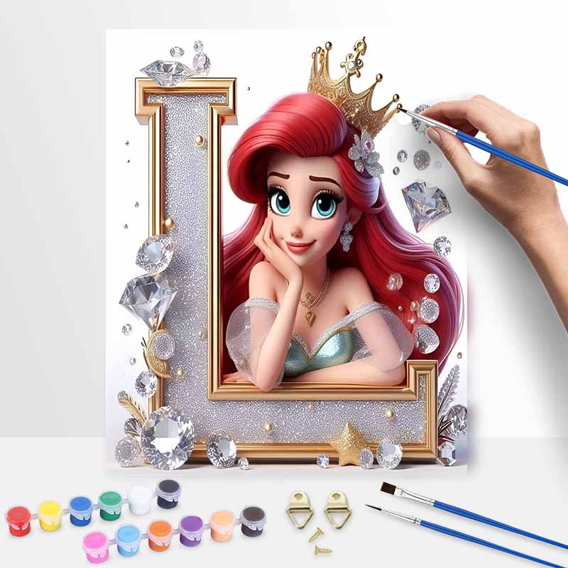 Disney DIY Oil Painting Kits Ariel Letter L Princess Crown Gems Hand Painting Home Decor Craft Gift Ideas For Fans Creative Present