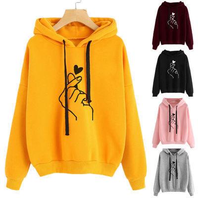 Women's Hood Neck Long Sleeve Hoodie Oversized Casual Hand Heart Print Sweatshirt Soft Fleece Pullover Daily Spring Streetwear Top