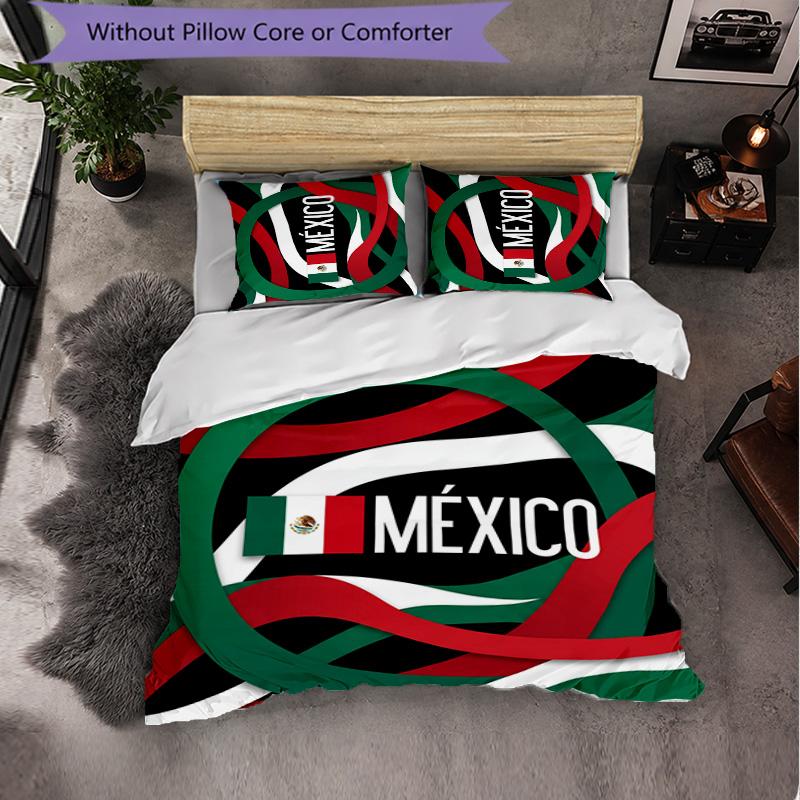 Mexico footbal Pattern 3 Pieces Bedding Set Soft Microfiber Duvet Cover with Pillow Cases for Bedroom