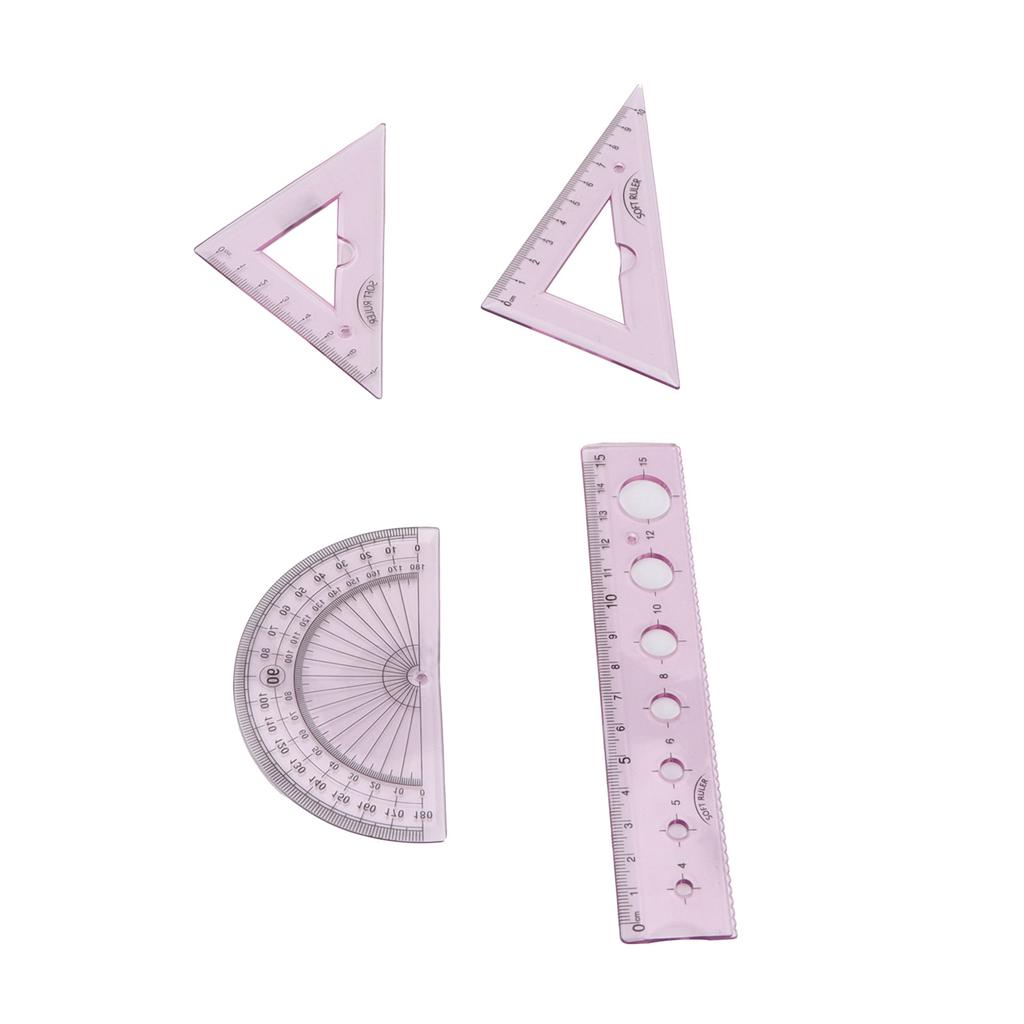 4pcs Ruler Soft Plastic Transparent Cute  Angle Length Measuring Tools for Kids Students Studyin