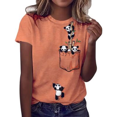 Summer Round Neck 3D Panda Print Top Fashionable Casual Short Sleeved Women's T-shirts
