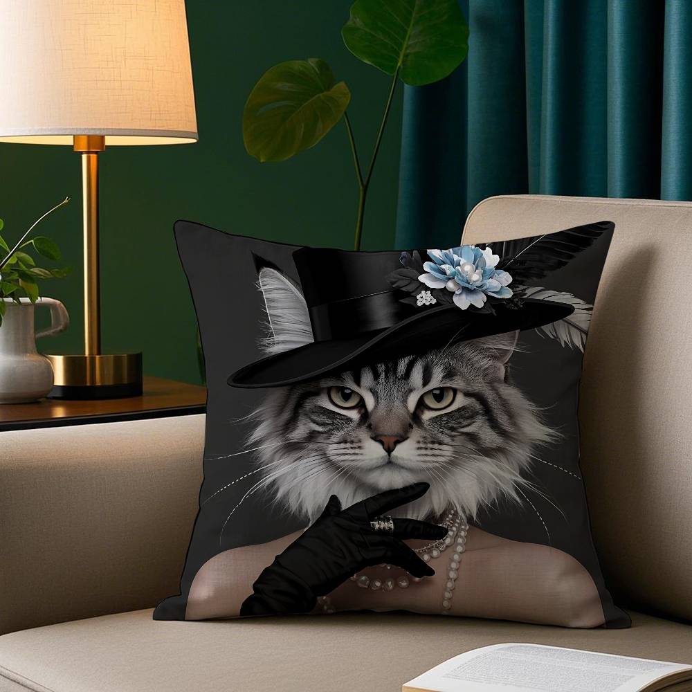 Renaissance Royal Maine Coon Cat Pillow Case Plush Fabric Soft Pillowcase Double Sided Print Sofa Cushion Cover Throw