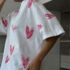 Casual O-neck Heart Print Women T-shirt Summer Short Sleeve Loose Cotton Female Basic Tops Shirt Tees Women Clothes