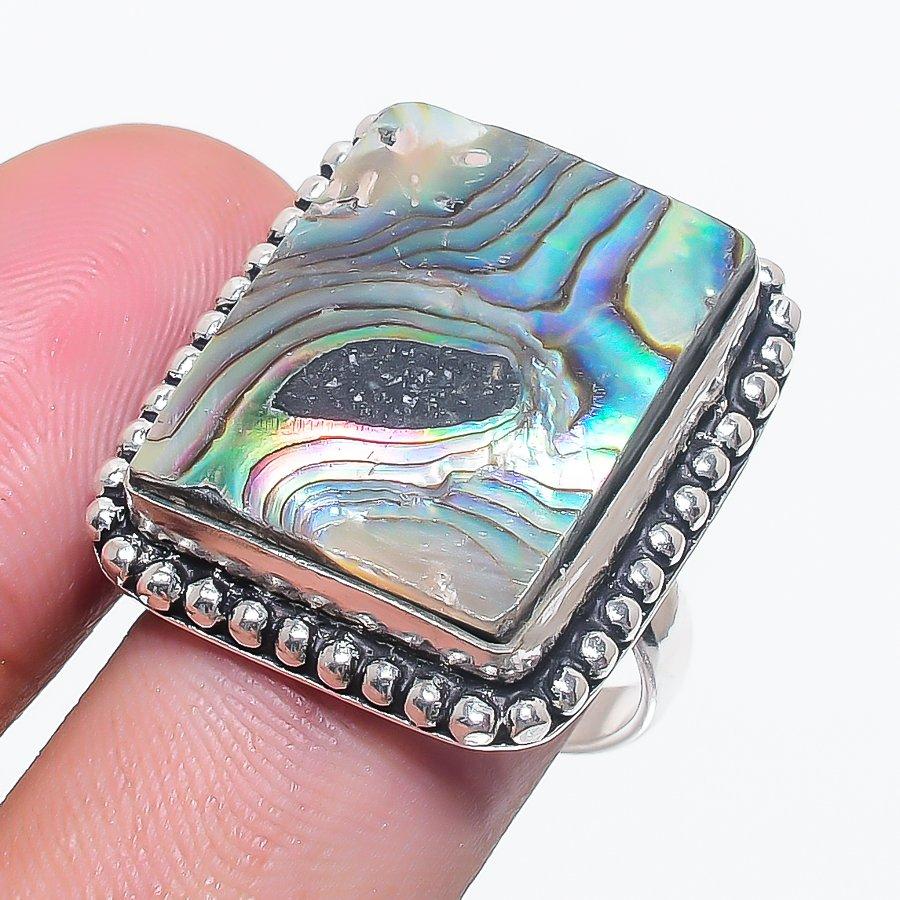 Abalone Shell Gemstone 925 Sterling Silver Jewelry Ring Size 8.5