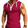 2024 Summer Men's Hooded Plaid Zip-Up Sleeveless Cardigan T-Shirt