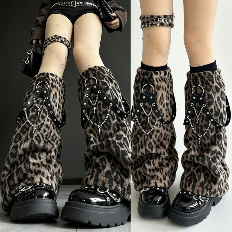 Cold Weather Plush Leg Sleeves with Fleece Interior, Animal Pattern and Elasticized Layering Openings