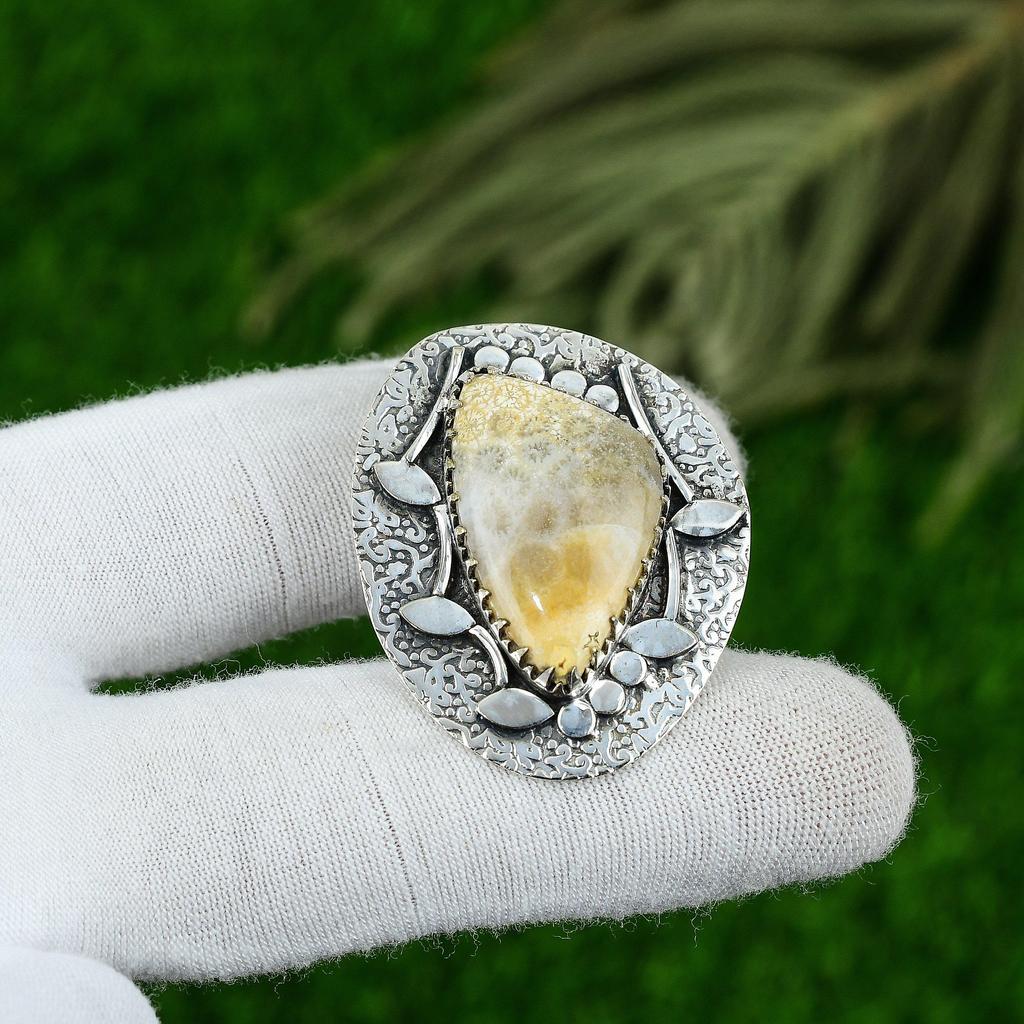 Natürlicher Fossilienkorallen Edelstein Anhänger 925 Sterlingsilber Schmuck für Frauen