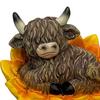 Flower Highland Cow Figurine Cute Spring Highland Cow Statue in Flower Base Resin Farmhouse Desk Decoration for Home Garden Kitchen Office