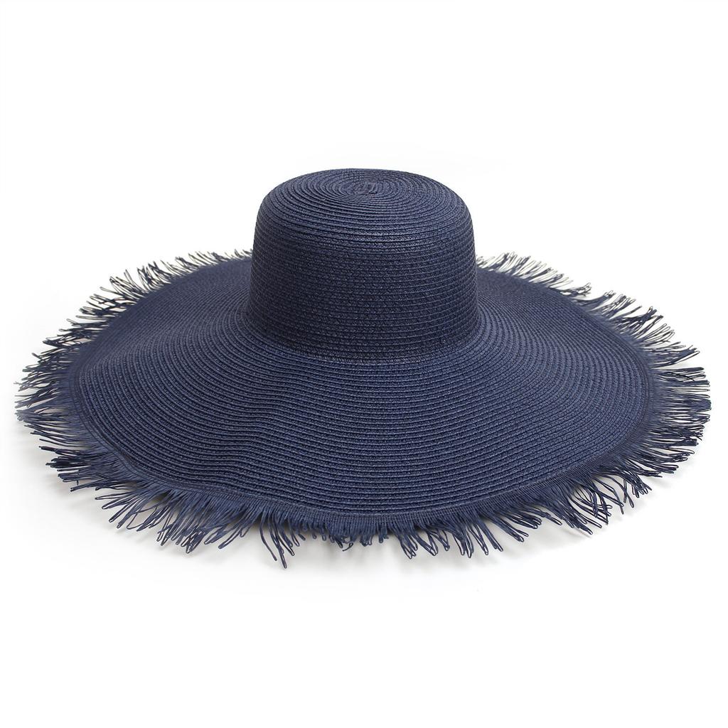 In Stock Fashion Wide Brim Beach Hat Cross Border Sun Hat Women's Woven Frayed Edge Straw Hat Bohemian Style Hat