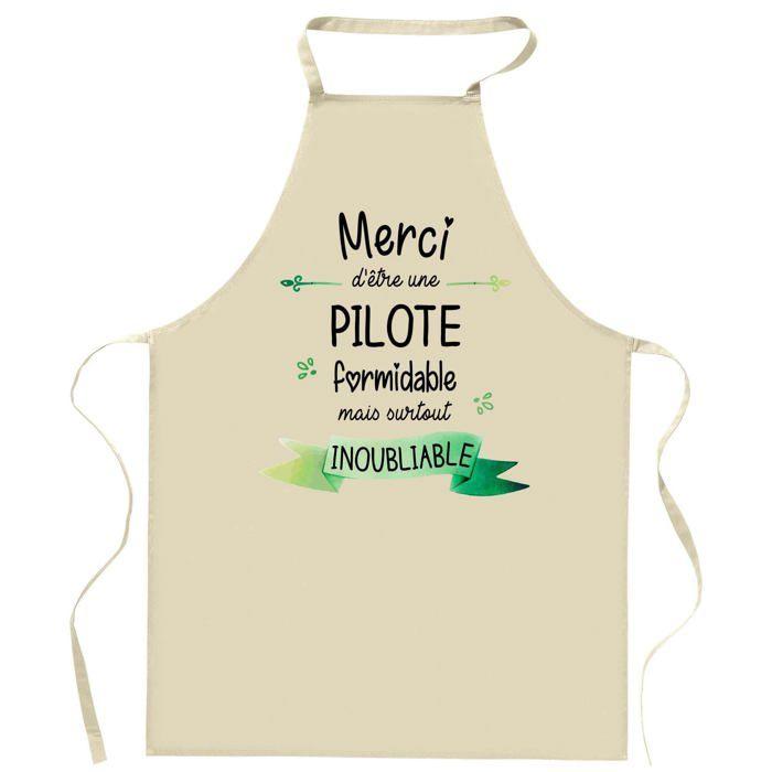 Tablier de cuisine - Pilote Merci Inoubliable Femme - Coton résistant - Impression bretonne - Fabrication en France