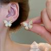 Silver Needle Zircon Flower Pearl Stud Earrings Exquisite Light Luxury High-end Earrings Niche White Versatile Earrings