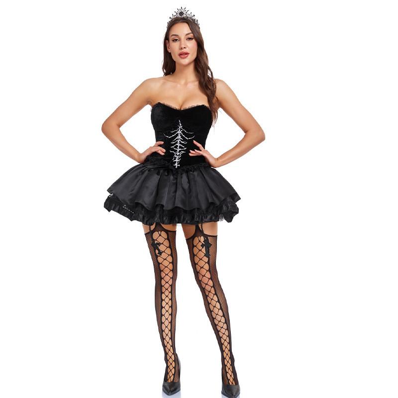 Costume da Strega Gotica in Tessuto di Poliestere per Appassionati di Cosplay di Halloween