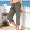 Korte Broek Verstelbare Taille Ademende Stretchstof Dames Zomerbroek met Zakken Outdoor Reizen Broek tot Halverwege de Kuit