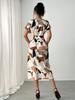 European Women's Fashion V-Neck Square Print Midi Dress