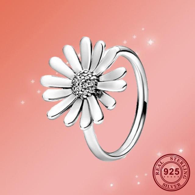 925 Sterling Silver Chrysanthemum Flower Pan Rings Overlay Women Jewelry Rings Couple Wedding Ring Sparkling Cz Gift