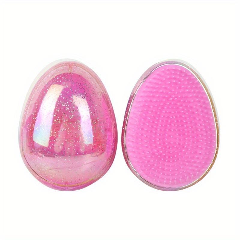 1pcs Mini Tangle Hair Comb Egg Shape Anti Static Soft Massage Hairbrush Glitter Travel Smoothing Brush Hair Styling Tools