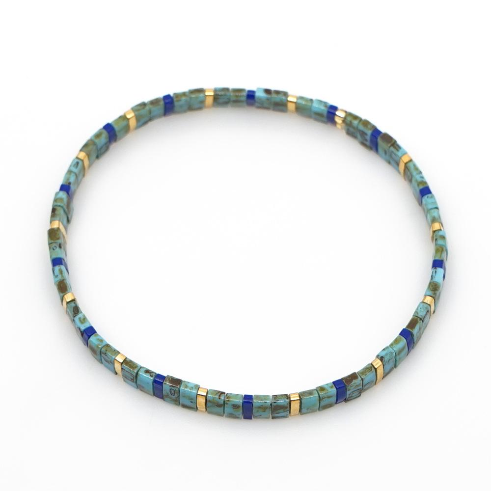 Bohemsk etnisk stil armbånd vevd elastisk snor perlearmbånd smykker dame flerlags stablet armbånd