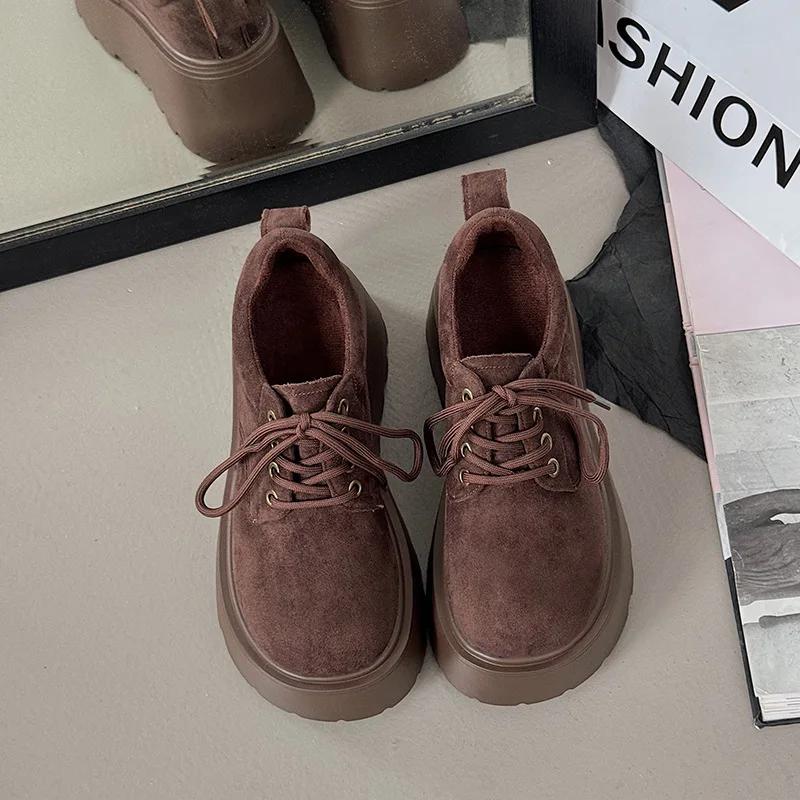 

Осень 2024 Новые лоферы на платформе на шнуровке в британском стиле для женщин 35 коричневый