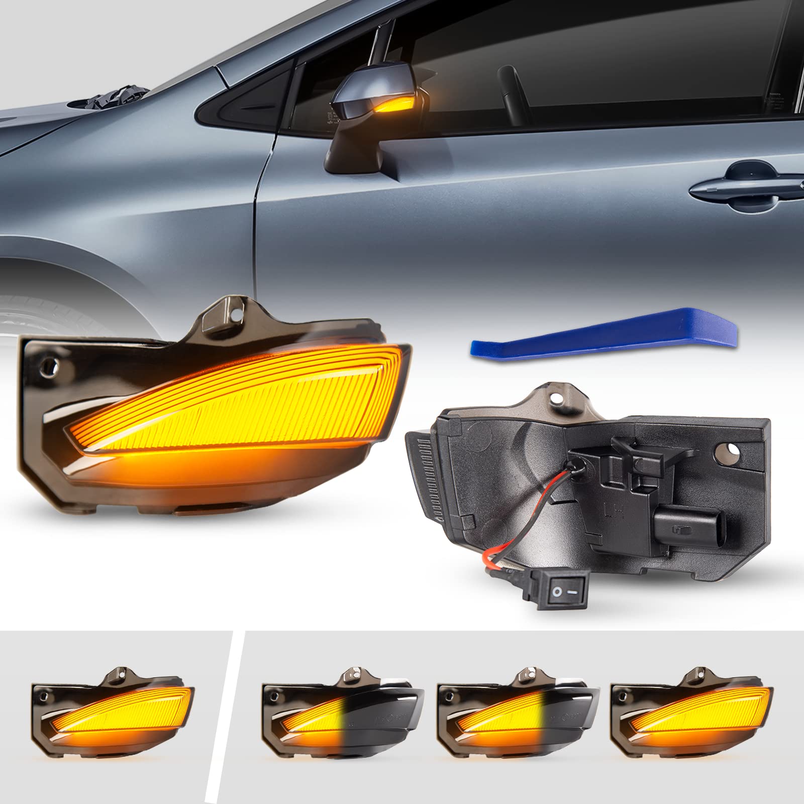 

POPMOTORZ Зеркало заднего вида с указателем поворота для серии Corolla 210, Подготовлено для техосмотра, Переключаемый режим мигания, Yaris/Yaris Cross