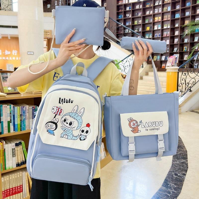 4-teilige Sets LABUBU Schulrucksack Niedlicher Cartoon Große Kapazität Schüler Klassentasche Junior High School Schüler Schultasche Rucksack mit hohem Wert CLE