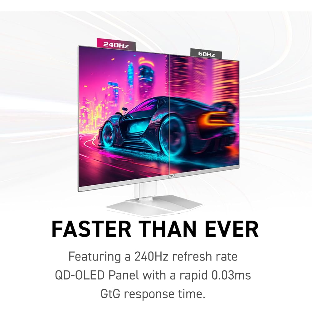 MSI MPG 321URXW QD-OLED 32-inch 3840 X 2160 (UHD) Monitor, 240Hz, Adaptive Sync, HDMI, DP Port, VESA Mountable, Tilt, Speakers, 0.03ms Response Time,
