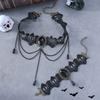 Exaggerated Halloween Necklace Bracelet Gothic Earrings Tassel Lace Flower Jewelry Set  Festival