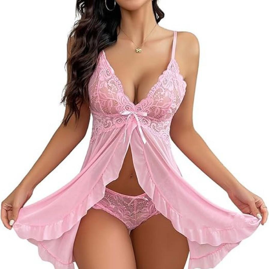 Women's Sexy V-neck Lace Multicolor Pajama & Camisole Set