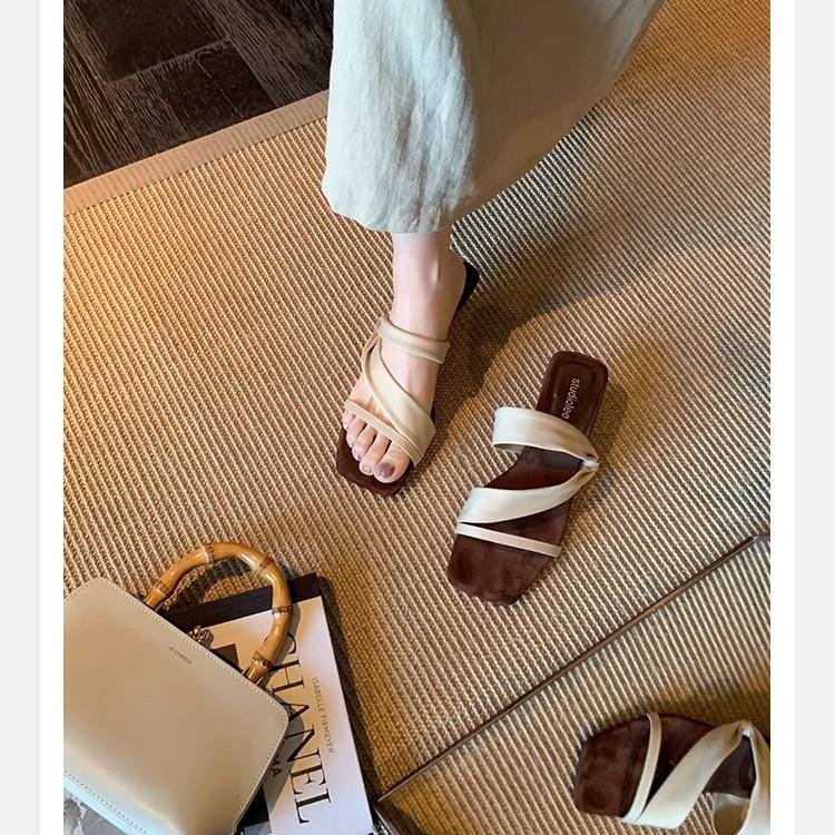 Grape mother has the same heel height of 5.5cm~ temperament square head with thick heel open-toed slippers versatile slope heel cool slippers