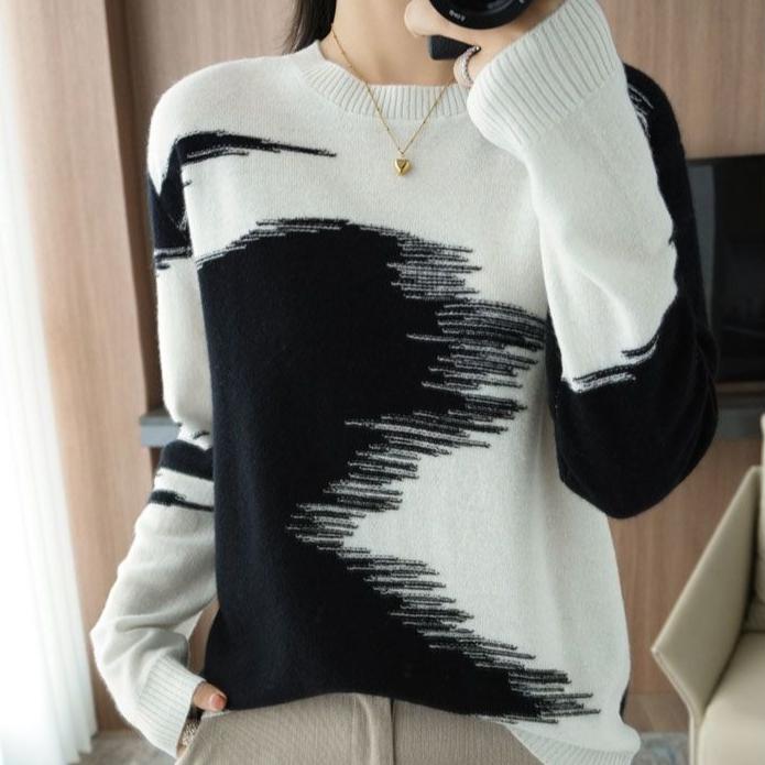 Multicolor Round-neck Sweater for Women Loose Korean-style Pullover Fashionable Top Plus-size Knitted Sweater