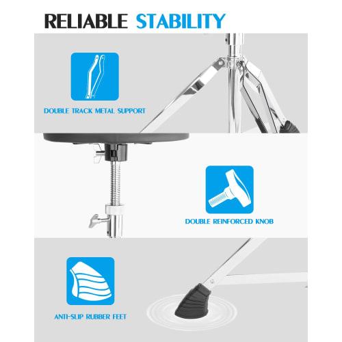 STRICH Drum Throne, Rotating Drum Stool, Adjustable Height (46-58cm), Stable and Durable, Includes 5A Drumsticks, SDB-20