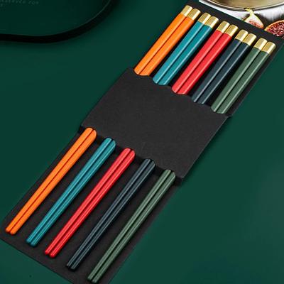 5 Paar japanische chinesische Essstäbchen, Sushi-Stäbchen, wiederverwendbares koreanisches Essstäbchen-Set aus Metall, gesundes Geschirr aus Legierung, Sushi-Geschirr