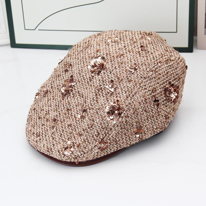South Korea's new tweed Bere octagonal hat autumn and winter fashion small fragrant style sequined newsboy hat star forward hat