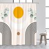 Mid Century Shower Curtains Watercolor Green Leaves Black Line Creative Geometric Modern Bathroom Curtain Polyester Decor