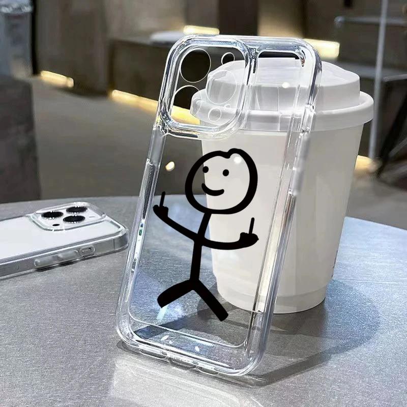 Funny Man Soft Clear Phone Case For iPhone 11 12 13 14 15 Pro Max Middle Finger iPhone 7 8 Plus X XR XS Max Shockproof Cover