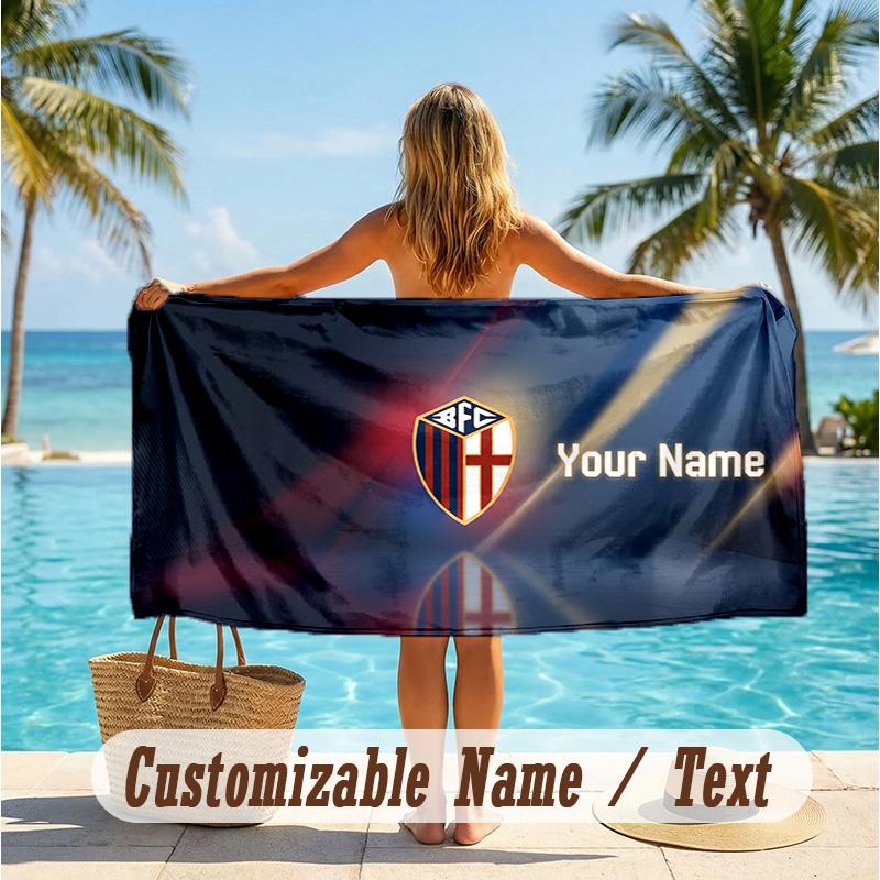 Custom Text Beach Towel, Soft Absorbent Swimming Multi-use TowelBologna FC